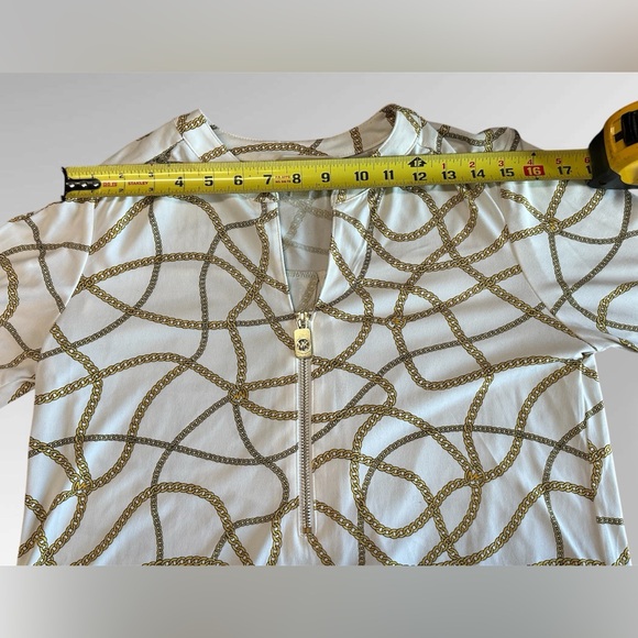 Michael Kors Women’s Chain Print Gold V Neck Blouse top Size S luxury - Picture 5 of 10